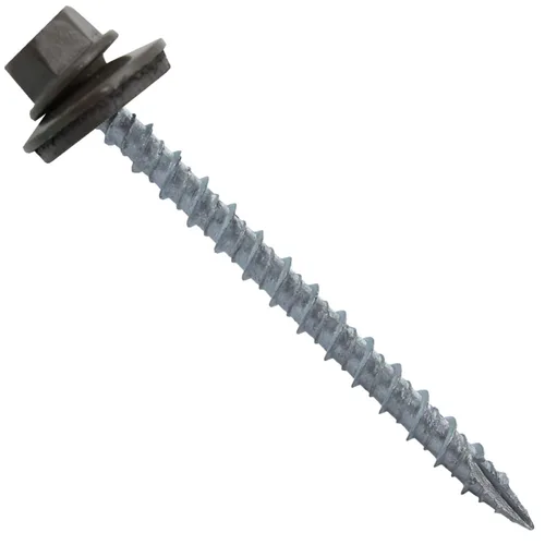 Miniatura 58 de 10 tornillos para techos de metal gris ABC de 2-1/2 pulgadas, cabezal de arandela hexagonal, arranque automático/roscado, arandela EPDM. 1 bolsa