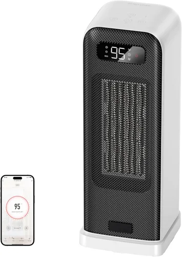 FLANUR Calentadores de espacio para uso en interiores, calentador eléctrico portátil inteligente con termostato, WiFi y control de voz, temporizador