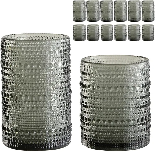 Miniatura 16 de ZMOWIPDL Juego de vasos de vidrio vintage de 6 vasos de vidrio de hobnail de 15 onzas, vaso de agua azul en relieve, para cerveza, cóctel, whisky