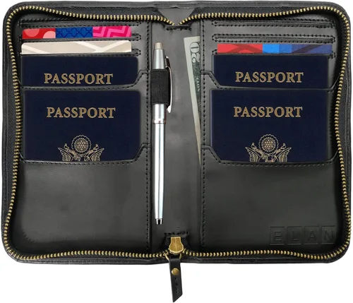 Miniatura 2 de Cartera de viaje de cuero y soporte para pasaporte, Negro (grano dividido), Grano dividido