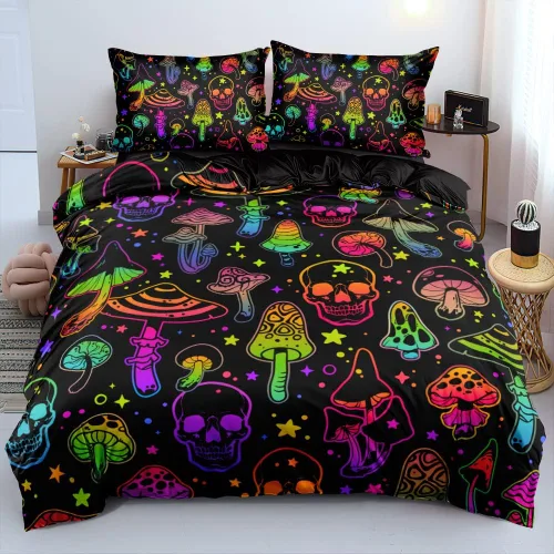 Miniatura 28 de Juego de funda de edredón con diseño de calavera de la muerte de Holiyjog, tamaño queen, juego de ropa de cama gótica, funda de edredón con diseño