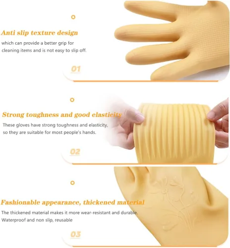 Miniatura 3 de 3 pares de guantes de 17.8 pulgadas de longitud con codo de goma reutilizables, impermeables, para limpieza del hogar y cocina, tamaño pequeño
