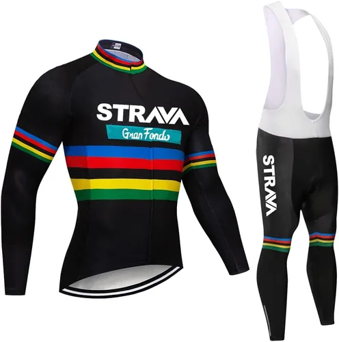 Miniatura 25 de Conjunto de ropa de ciclismo para hombre, manga larga, jersey de ciclismo con cremallera, bolsillo, traje de bicicleta, pantalones con babero de gel