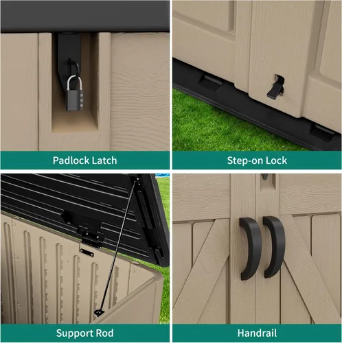 Miniatura 3 de YITAHOME - Cobertizo de almacenamiento horizontal al aire libre con puerta bloqueable en forma de X, cobertizo de herramientas de resina resistente