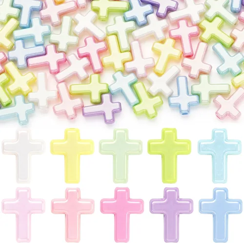 Miniatura 19 de 120 dijes de cruz para hacer joyas, cuentas de cruz religiosa para pulseras, cruces para hacer joyas, pulseras, collares, manualidades (6 colores)