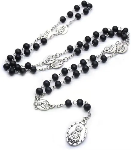 Seven Sorrows of Mary Rosary - Collar de joyería católica de 0.236 in con cuentas de madera para orar (negro), Zinc, Sin piedra preciosa