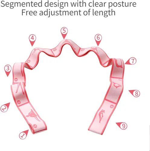 Miniatura 5 de Correa elástica para estiramiento de yoga con 9 bucles, correa elástica para ballet, pierna, cuerpo, banda elástica para terapia física, danza, Rosa