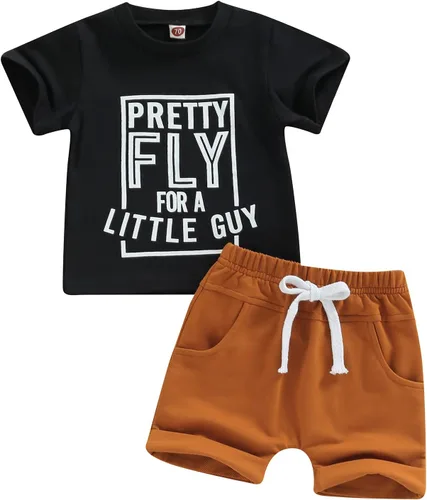 Miniatura 14 de Conjunto de traje de verano para bebé niño pequeño, manga corta, cuello redondo, letras impresas, lindo traje de verano, conjunto de 2 piezas