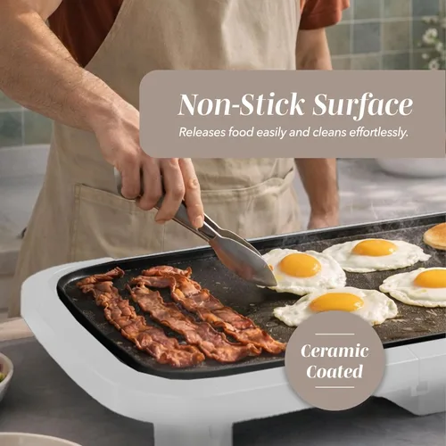 Miniatura 4 de COOK WITH COLOR Plancha eléctrica de 1200 W, superficie antiadherente para panqueques, hamburguesas, huevos y más, control de temperatura extraíble