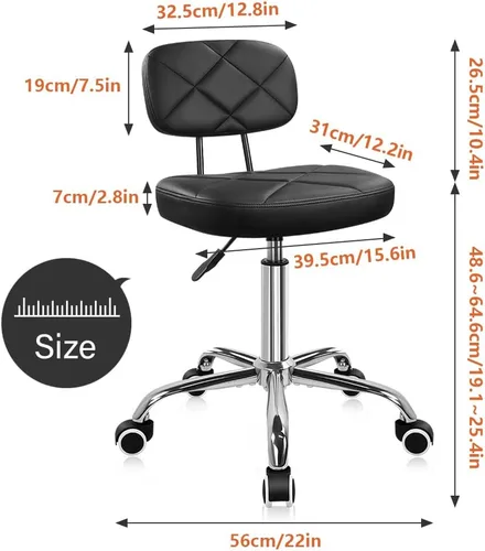 Miniatura 3 de KKTONER Silla de oficina con taburete de oficina trasero con ruedas, altura ajustable, taburetes cuadrados para redactar trabajo en casa (negro)