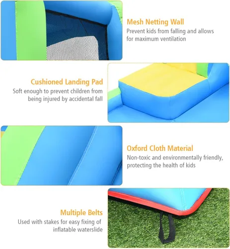 Miniatura 4 de OLAKIDS Tobogán acuático inflable, parque acuático 5 en 1, casa de rebote con tobogán de pared de escalada, piscina, borde de baloncesto, 2 pistolas