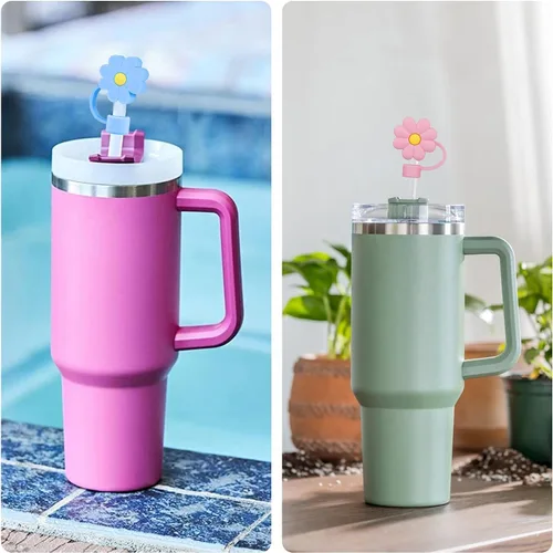 Miniatura 6 de 10 fundas de popote compatibles con vasos Stanley de 30 y 40 onzas, reutilizables, bonitas puntas de silicona para popotes, protectores de tapas