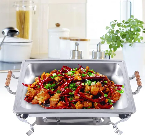 Miniatura 2 de Juego de platos para bufé, recipiente de calentamiento de acero inoxidable, calentador de alimentos, aislamiento de alimentos, rectangular