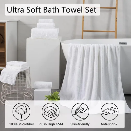 Miniatura 2 de Juego de 8 toallas de baño extragrandes blancas - 2 toallas de baño extra grandes, 2 toallas de mano, 4 paños - 600GSM suaves, altamente Blanco