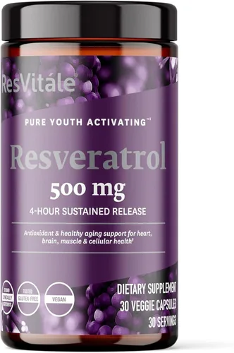 ResVitále Resveratrol 500 mg - Suplemento de resveratrol para hombres y mujeres - 30 cápsulas vegetales