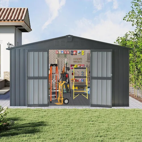 Miniatura 12 de Domi Cobertizo de almacenamiento para exteriores de 5 x 3 pies, cobertizo de jardín de metal con marco de acero galvanizado para bicicleta