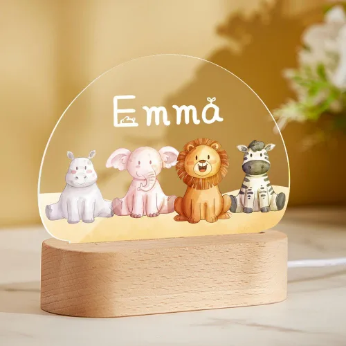 Miniatura 9 de VEELU Regalos personalizados para niños, luz nocturna con nombre personalizado con lindos animales, lámpara LED acrílica para bebé, regalo