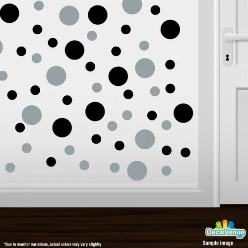 Miniatura 2 de Pegatinas de pared de vinilo negro/metálico plateado - círculos de 2 y 4 pulgadas (30 calcomanías)