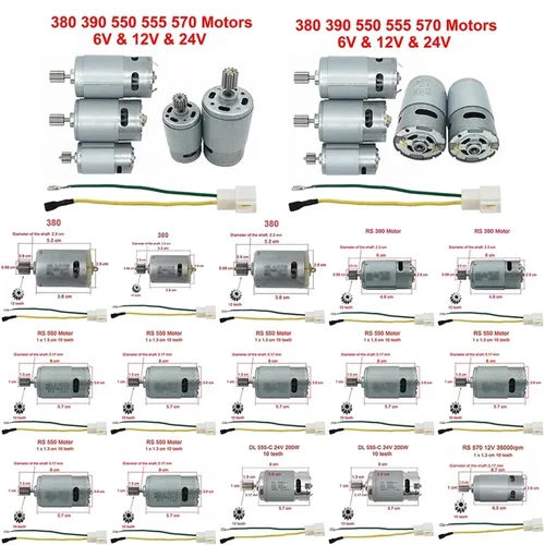 Miniatura 4 de Motors for Kids Electric Car RS550 RS390 RS380 24V 12V 6V DL555 10/12 Teeth Children's Electric Vehicle Motor Replace Tool Part(12T 390 12V 20000RPM)