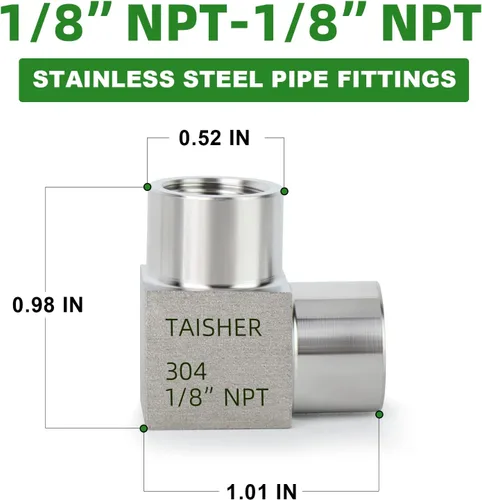 Miniatura 4 de TAISHER 2 piezas de acero inoxidable 304 cuadrado codo Barstock Street de 90 grados, tubo hembra NPT de 1/8 pulgadas a tubo hembra NPT de 1/8