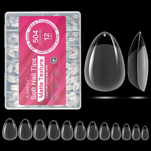 Miniatura 11 de AIMEILI 432 puntas de uñas postizas cortas de almendra, redondas, de cobertura completa, para extensión de uñas de remojo, uñas postizas acrílicas a