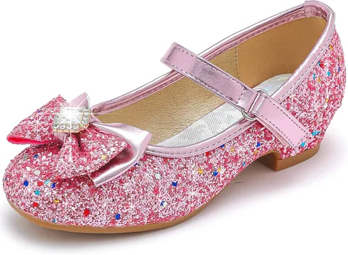 Furdeour Zapatos de vestir para niñas, Mary Jane, boda, flores, damas de honor, tacones con purpurina, zapatos de princesa para niños pequeños