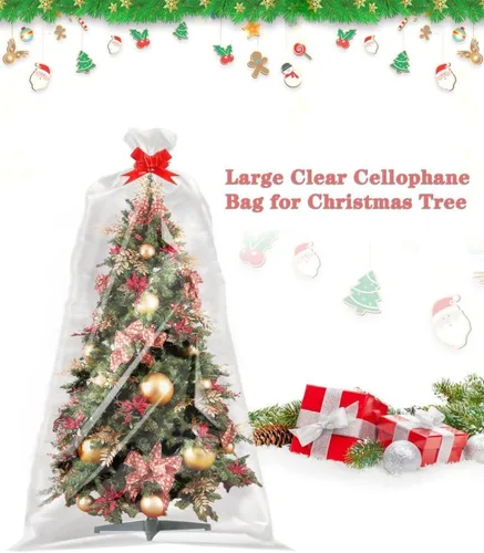 Miniatura 6 de JOYIT 10 piezas de envoltura de celofán extra grande para cestas de regalo, bolsas de celofán transparente de 35 x 55 pulgadas con 10 lazos rojos