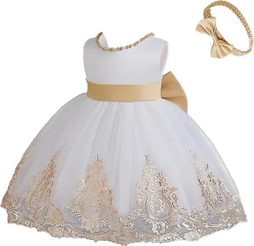 Miniatura 2 de CMMCHAAH 6M-7T - Vestidos de encaje bordado para niñas pequeñas, vestido sin bolsa con gorro