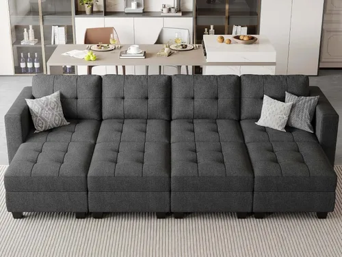 Miniatura 17 de Belffin Sofá cama modular de almacenamiento, sofá seccional con tumbonas anchas, sofá seccional convertible, sofá cama modular, cama gris claro