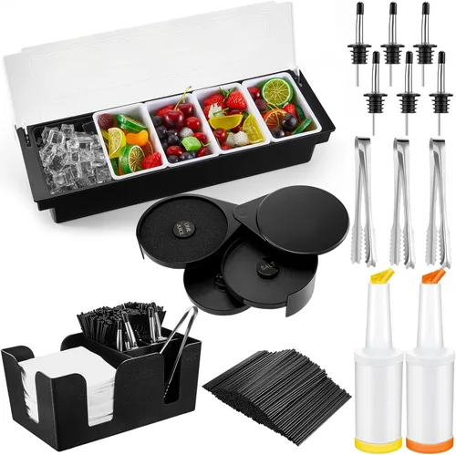 Miniatura 7 de Mifoci Bartending Supplies Bandeja de Guarnición con Tapa Caddy de Bar Rimador de Vasos de 3 Niveles 12 Vertedores de Botellas de Acero Inoxidable 2