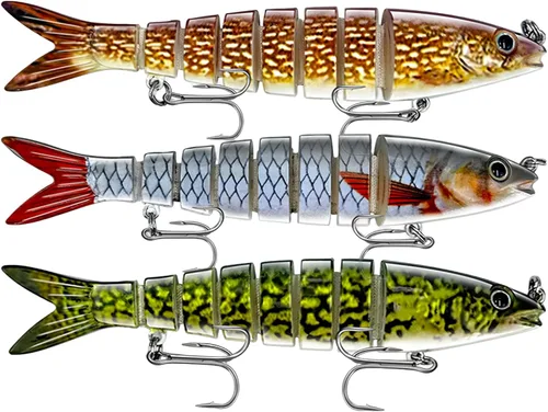 Miniatura 14 de Señuelos de pesca, kits de pesca de peces multiarticulados, hundimiento lento, cebos de agua dulce y salada, cebos de agua dulce y salada para 3