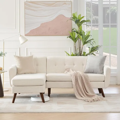Miniatura 3 de Tbfit Sofá en Forma de L, Sofás Seccionales Modernos de Mediados de Siglo de 80" de Ancho, Sofás de 3 Plazas con Chaise Lounge Amplio, Sofá Beige