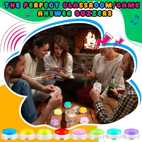 Miniatura 3 de 8 zumbadores grabables para juegos de trivia, zumbador de Family Feud para adultos, zumbadores de juegos con luces y sonido, zumbador de respuesta
