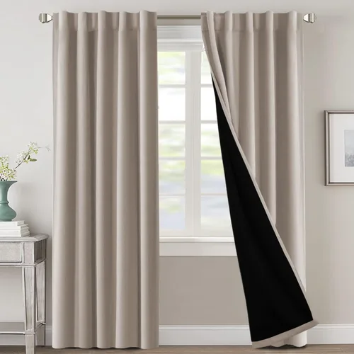 Miniatura 148 de H.VERSAILTEX Cortinas 100% opacas para dormitorio con forro negro, cortinas de oscurecimiento de habitación completa, con aislamiento térmico