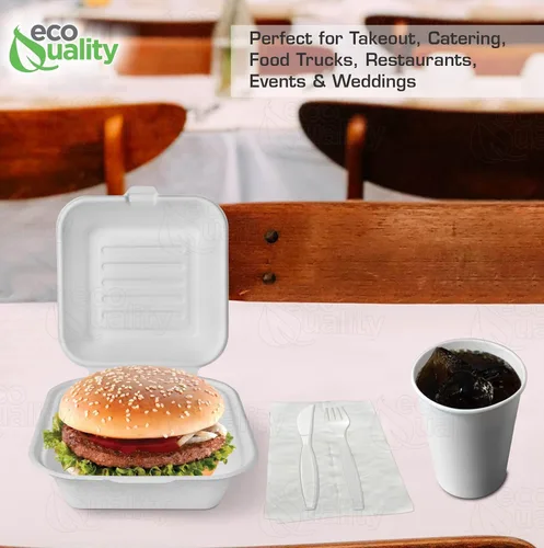 Miniatura 8 de Recipientes de comida para llevar con cubierta cuadrada compostable con bisagras de 6x6,Contenedores desechables para llevar, contenedores
