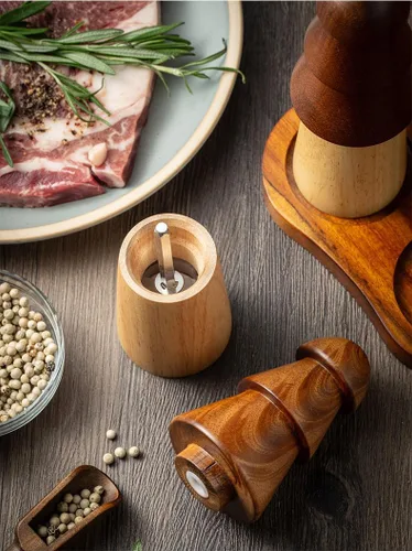 Miniatura 2 de Molinillo de especias de madera, molinillo de pimienta de madera de acacia, molinos manuales de sal y pimienta de pino, herramientas de especias