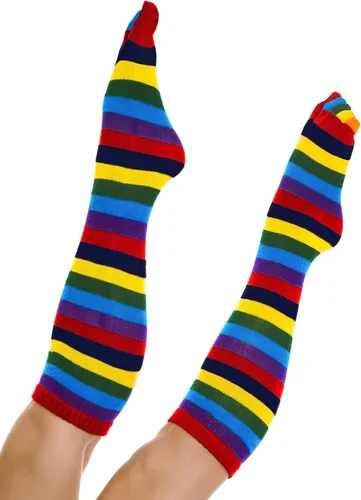 Miniatura 5 de 2 pares de calcetines con punta de arco iris, calcetines de 5 dedos, calcetines altos a rayas coloridas para Navidad, niñas y mujeres (arcoíris)