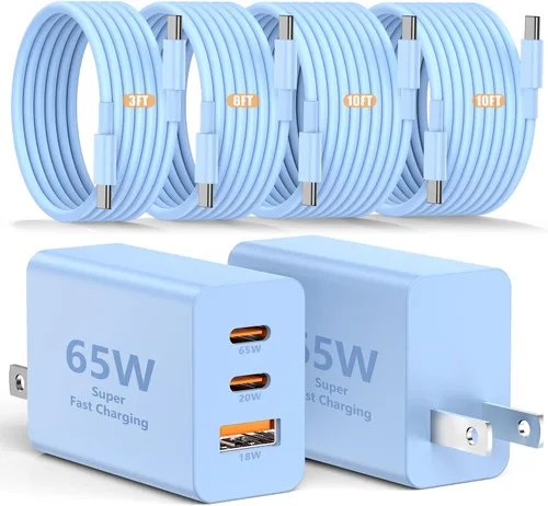 Miniatura 10 de Susnwere Cargador de pared USB C de 65 W para Samsung S26 Ultra, 3 puertos de 100 W PD rápida 3.0 tipo C carga con cable USB C de 3/6/10/10 pies