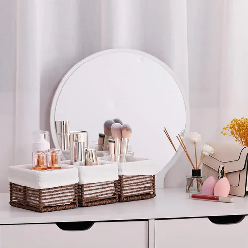 Miniatura 7 de Vagusicc Cesta de almacenamiento de mimbre, cesta de cuerda de papel tejida a mano, cesta rectangular pequeña para organizar, contenedor de Beige