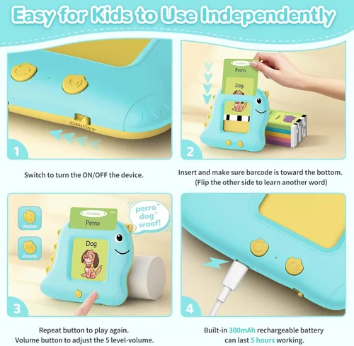 Miniatura 5 de Alotwan Tarjetas Didácticas Bilingües Parlantes Español/Inglés, Juguetes Sensoriales de Aprendizaje para Niños Autistas, 224 Palabras de Vista