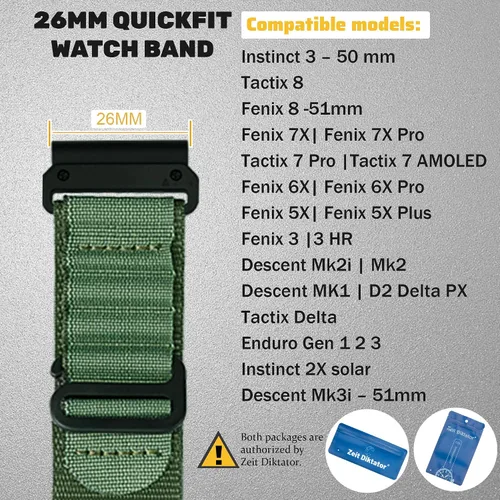 Miniatura 2 de Correas de reloj Quickfit de 1.024 in compatibles con Garmin Fenix 8 2.008 in 7x 6x Pro Tactix 7 Pro 5x Plus Enduro 3 2, Alpine Loop correas