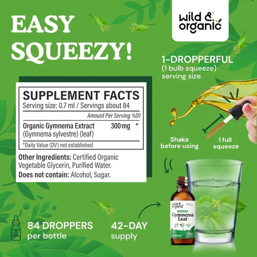 Miniatura 3 de Wild & Organic Gymnema Sylvestre Extract Drops - Suplemento de gimnasia sin azúcar para apoyo general - Tintura de extracto de hoja de Gurmar