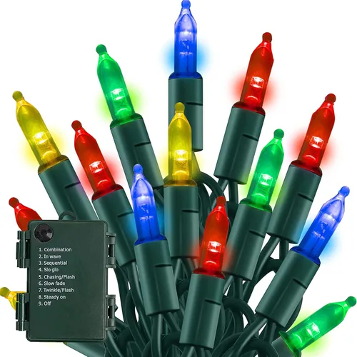 Miniatura 12 de TW SHINE - Luces de Navidad operadas con batería, paquete de 2, total 100 LED, 32 pies, luces de cadena operadas con batería con 8 modos, luces