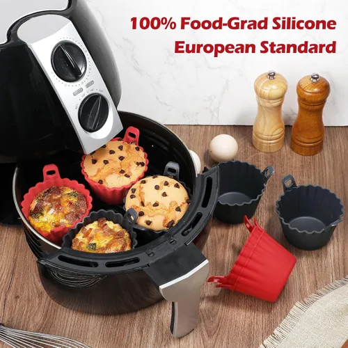Miniatura 4 de Tazas para muffin de freidora de aire Webake con asa, moldes de silicona LFGB platino para hornear, picaduras de huevo, escalfador de huevos