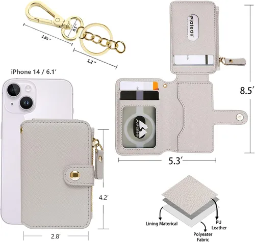 Miniatura 21 de Cartera con llavero, tarjetero con bloqueo RFID de piel, funda para tarjetas de crédito con cremallera para mujer