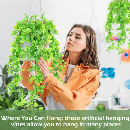 Miniatura 4 de Hoteam 12 Piezas Plantas Colgantes Artificiales de 32 Pulgadas Enredaderas de Hiedra Falsa con Hojas Falsas Plantas Artificiales de Patio Vegetación