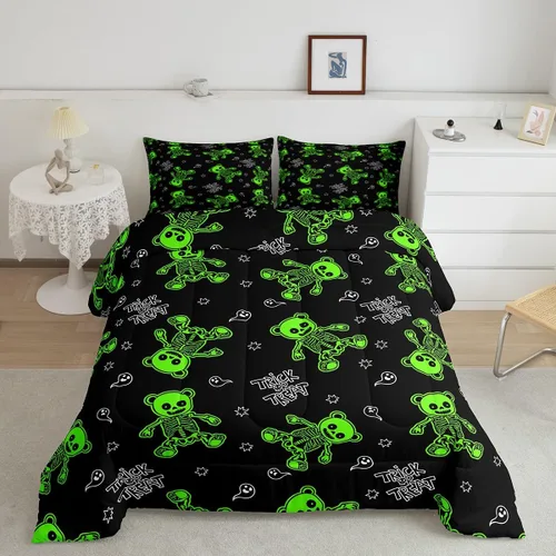 Miniatura 46 de Erosebridal Juego de ropa de cama de murciélago de Halloween, tamaño individual, juego de edredón de estrellas con purpurina y galaxia para niños