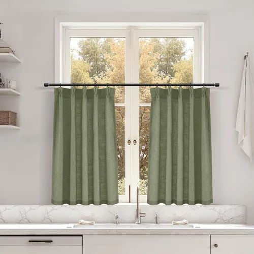 Miniatura 133 de Juego de 2 paneles de cortinas de ventana de cocina beige de 24 pulgadas de largo, con textura de lino, plisadas, filtrantes de luz, semi pequeñas