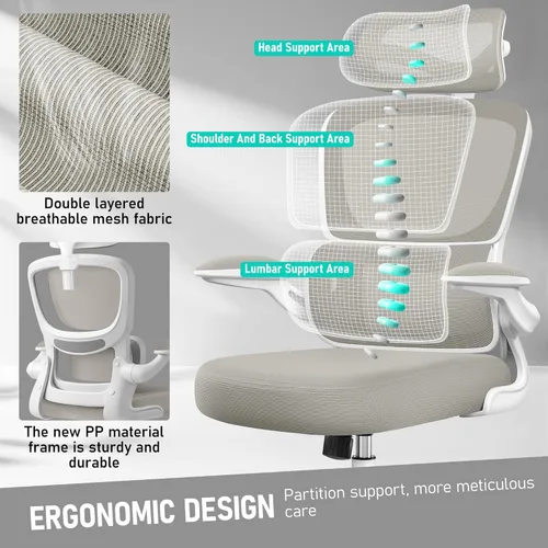 Miniatura 4 de BESTFAIR Silla de oficina ergonómica de respaldo alto, silla de escritorio de malla transpirable con soporte lumbar, reposacabezas ajustables