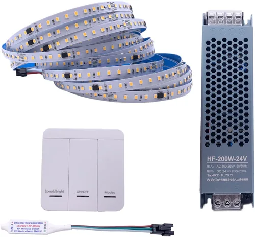Miniatura 8 de WS2811 2835SMD 24V DC Tira de luz LED de agua corriente Controlador inalámbrico Flexible Lámpara Cinta 120Leds/M IP30 10M (blanco natural)